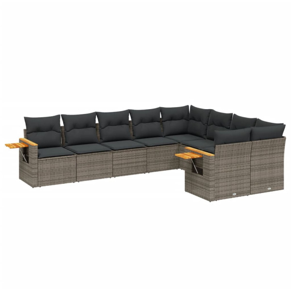 9 pcs conjunto sofás p/ jardim com almofadões vime PE cinzento M 2