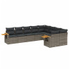 9 pcs conjunto sofás p/ jardim com almofadões vime PE cinzento 2