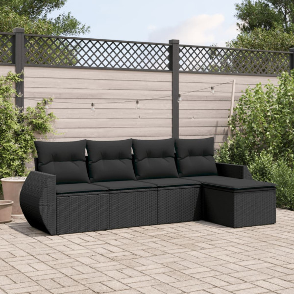 5 pcs conjunto sofás de jardim com almofadões vime PE preto D