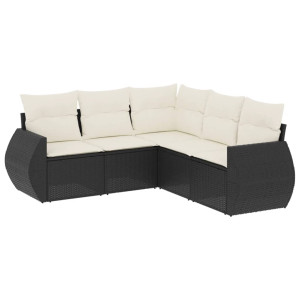 5 pcs conjunto sofás de jardim com almofadões vime PE preto H