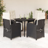 5 pcs conjunto de jantar p/ jardim c/ almofadões vime PE preto 1
