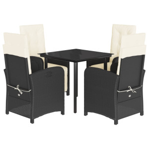 5 pcs conjunto de jantar p/ jardim c/ almofadões vime PE preto H