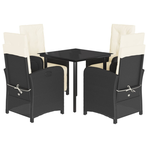 5 pcs conjunto de jantar p/ jardim c/ almofadões vime PE preto M 2