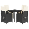 Set de muebles jardín 5 pzas con cojines ratán sintético negro 2