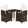 Set comedor de jardín 5 piezas y cojines ratán sintético marrón 2