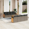 9 pcs conjunto sofás p/ jardim com almofadões vime PE cinzento 1