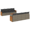 9 pcs conjunto sofás p/ jardim com almofadões vime PE cinzento 2