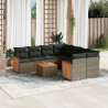 9 pcs conjunto sofás p/ jardim com almofadões vime PE cinzento 1