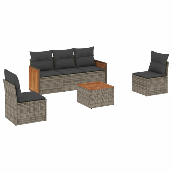 6 pcs conjunto sofás de jardim com almofadões vime cinzento M 2