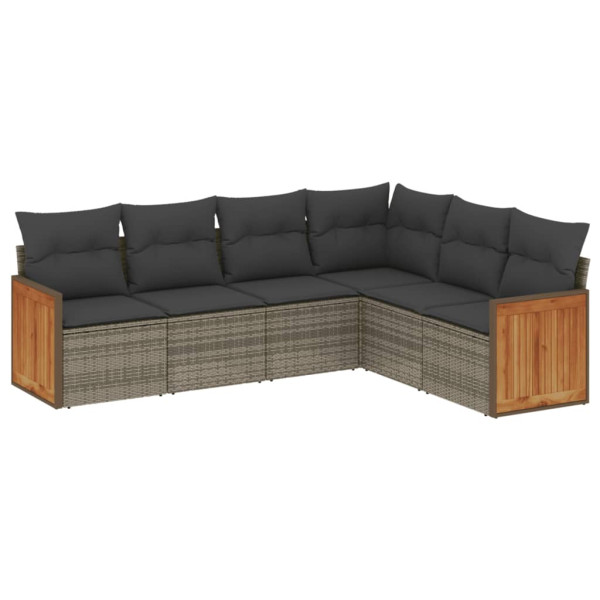 6 pcs conjunto sofás de jardim com almofadões vime cinzento M 2