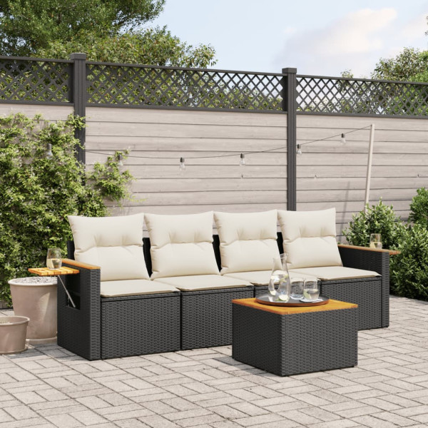 5 pcs conjunto sofás de jardim com almofadões vime PE preto D