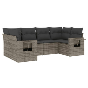 6 pcs conjunto sofás de jardim com almofadões vime cinzento H