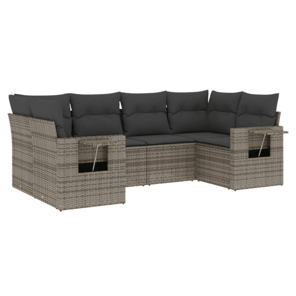 6 pcs conjunto sofás de jardim com almofadões vime cinzento M 2