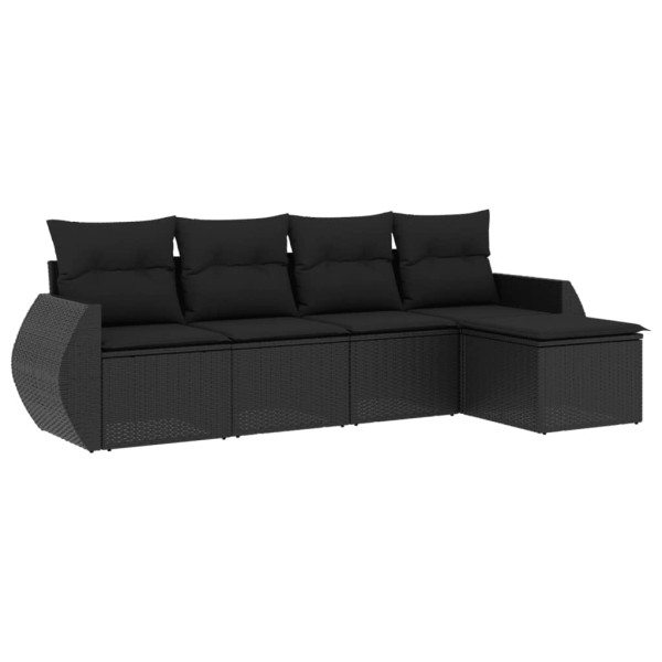 Set de muebles de jardín 5 pzas y cojines ratán sintético negro M 2