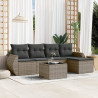 6 pcs conjunto sofás de jardim com almofadões vime cinzento 1