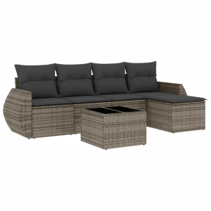 Set de muebles de jardín 6 pzas y cojines ratán sintético gris H