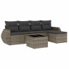 6 pcs conjunto sofás de jardim com almofadões vime cinzento 2