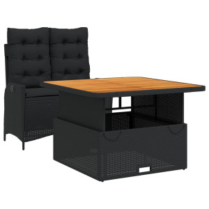 Set comedor de jardín 2 pzas con cojines ratán sintético negro H