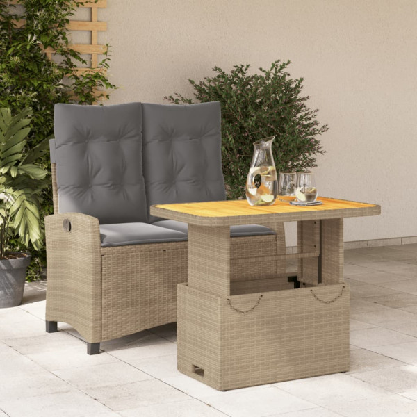 Set comedor de jardín 2 pzas con cojines ratán sintético beige D