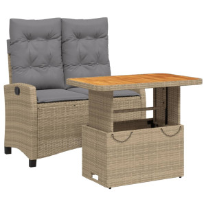 Set comedor de jardín 2 pzas con cojines ratán sintético beige H