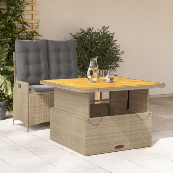 Set comedor de jardín 2 pzas con cojines ratán sintético beige D