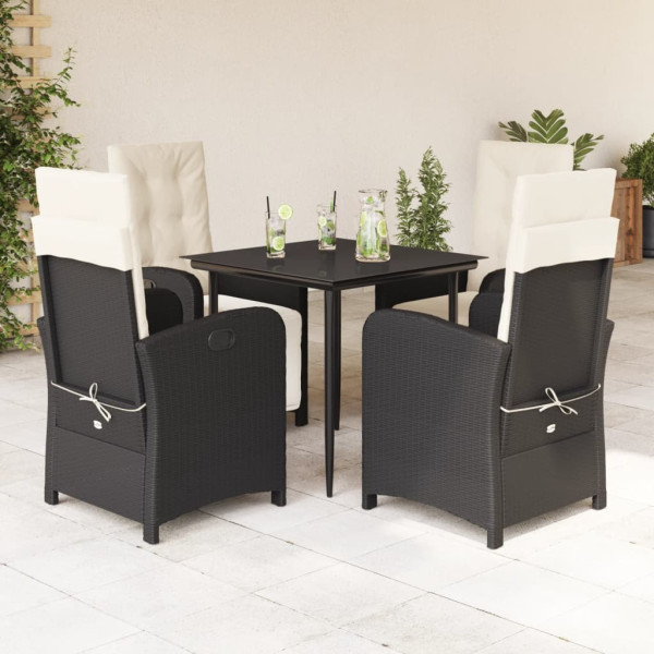 5 pcs conjunto de jantar p/ jardim c/ almofadões vime PE preto D
