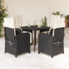 Set de muebles jardín 5 pzas con cojines ratán sintético negro 1