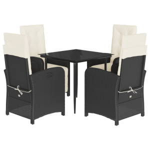 5 pcs conjunto de jantar p/ jardim c/ almofadões vime PE preto H