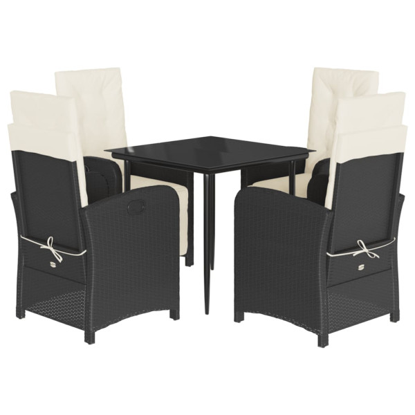 5 pcs conjunto de jantar p/ jardim c/ almofadões vime PE preto M 2