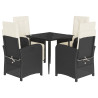 5 pcs conjunto de jantar p/ jardim c/ almofadões vime PE preto 2