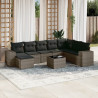 Set de muebles de jardín 9 pzas y cojines ratán sintético gris 1