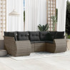 6 pcs conjunto sofás de jardim com almofadões vime cinzento 1
