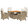 Set comedor de jardín 5 pzas con cojines ratán sintético beige 2