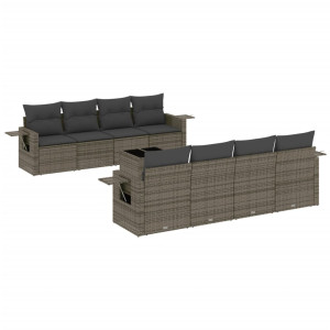 9 pcs conjunto sofás p/ jardim com almofadões vime PE cinzento H