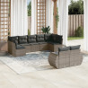 9 pcs conjunto sofás p/ jardim com almofadões vime PE cinzento 1