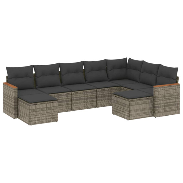 9 pcs conjunto sofás p/ jardim com almofadões vime PE cinzento M 2
