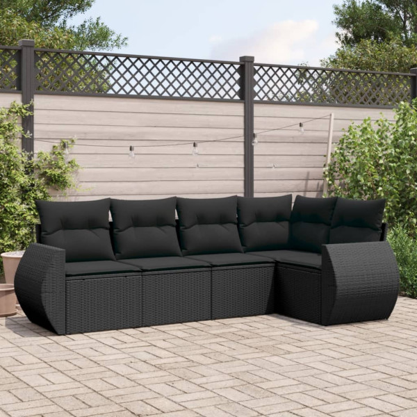 Set de muebles de jardín 5 pzas y cojines ratán sintético negro D