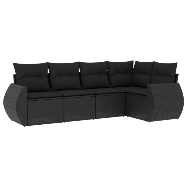 5 pcs conjunto sofás de jardim com almofadões vime PE preto M 2