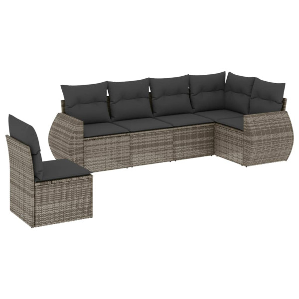 6 pcs conjunto sofás de jardim com almofadões vime cinzento M 2
