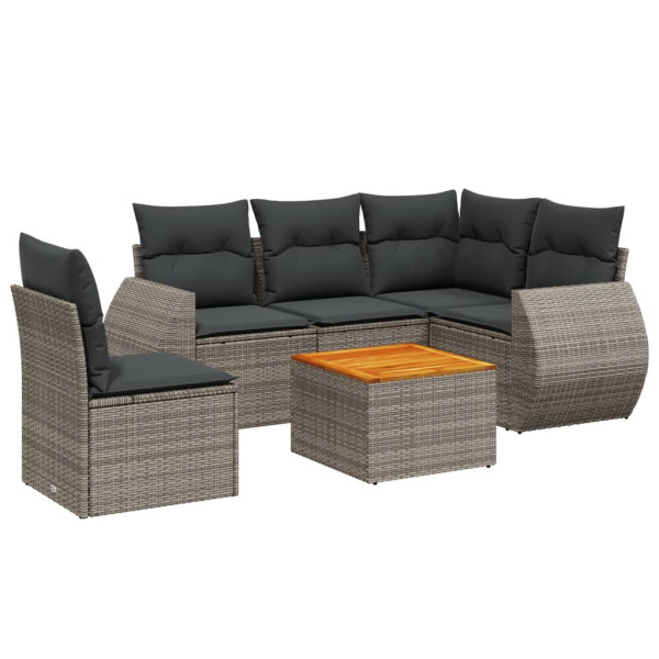 6 pcs conjunto sofás de jardim com almofadões vime cinzento M 2