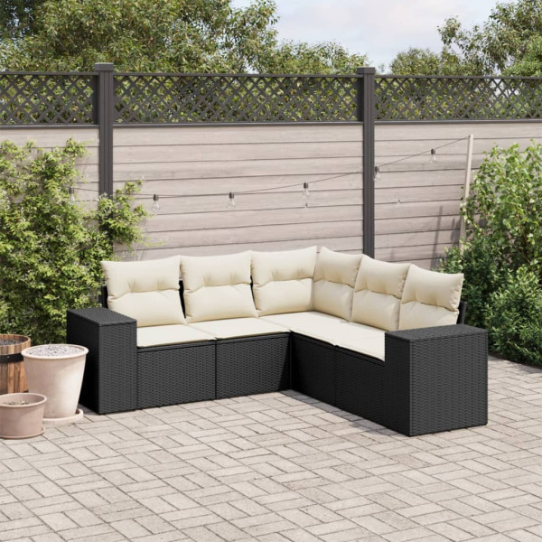 5 pcs conjunto sofás de jardim com almofadões vime PE preto D