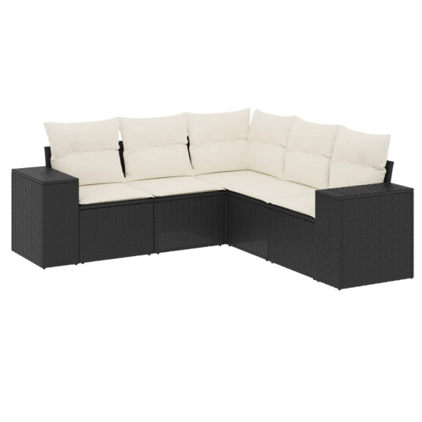 5 pcs conjunto sofás de jardim com almofadões vime PE preto M 2