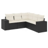 5 pcs conjunto sofás de jardim com almofadões vime PE preto 2