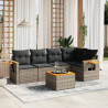 6 pcs conjunto sofás de jardim com almofadões vime cinzento 1