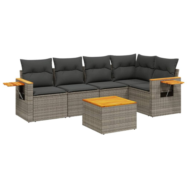 6 pcs conjunto sofás de jardim com almofadões vime cinzento M 2