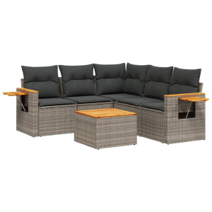 Set de muebles de jardín 6 pzas y cojines ratán sintético gris H