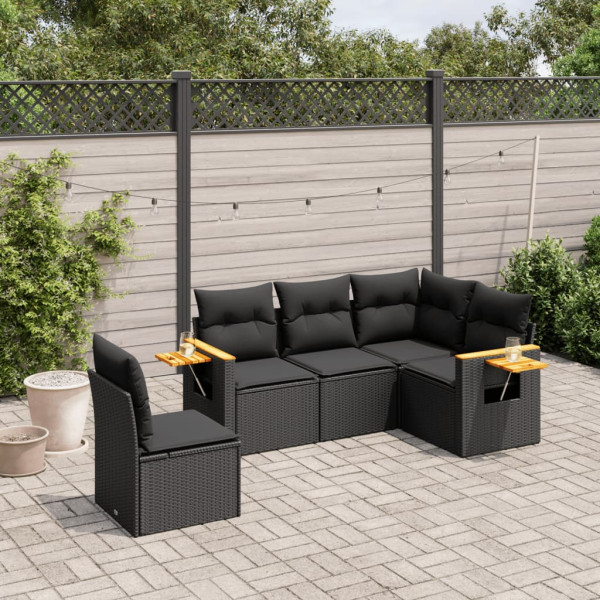 Set de muebles de jardín 5 pzas y cojines ratán sintético negro D