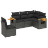 5 pcs conjunto sofás de jardim com almofadões vime PE preto 2