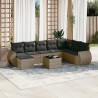 9 pcs conjunto sofás p/ jardim com almofadões vime PE cinzento 1