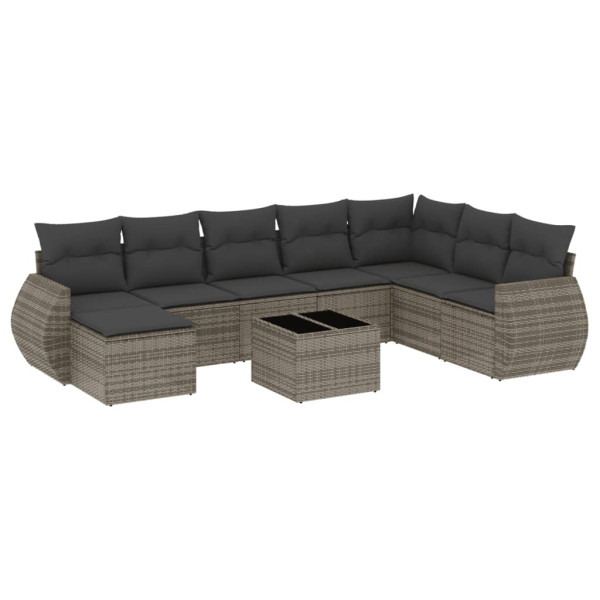 9 pcs conjunto sofás p/ jardim com almofadões vime PE cinzento M 2